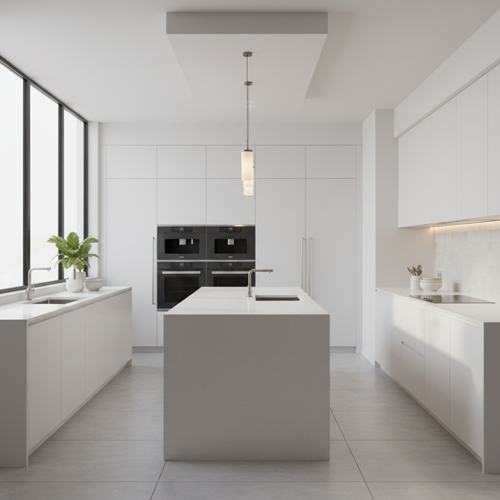 Modern kitchen interior with built-in appliances